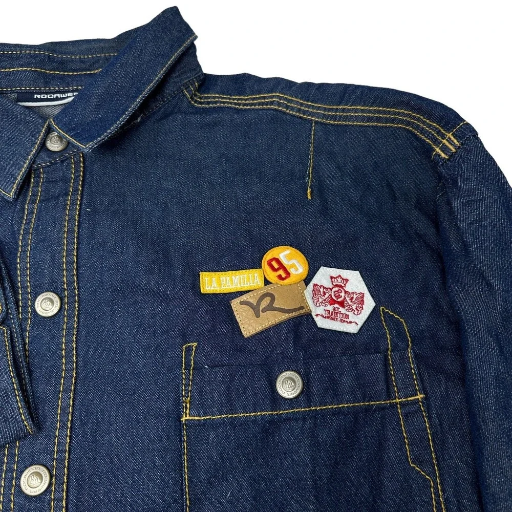 ROCAWEAR Vintage Mens Blue Denim‎ Button Up Jacket Trucker Hip Hop Y2K 3XL